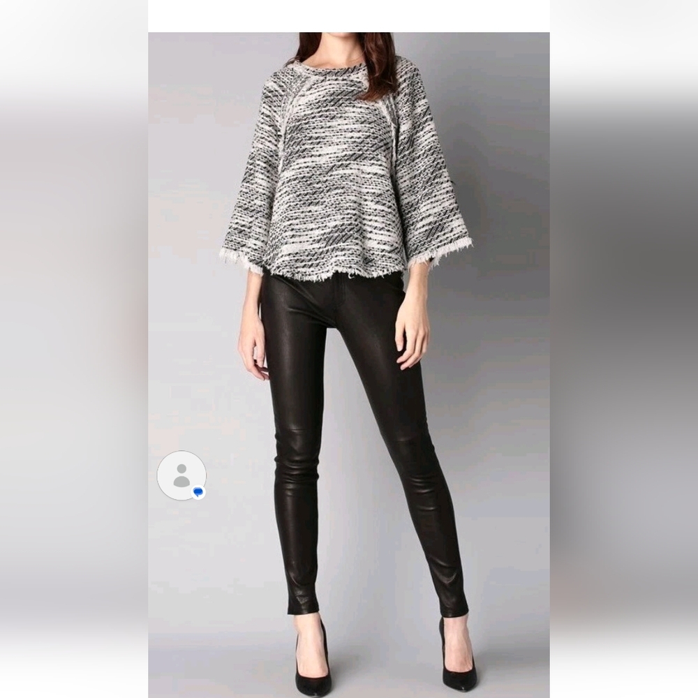 IRO LICIA Black and White Tweed Knit Top Cotton Blend